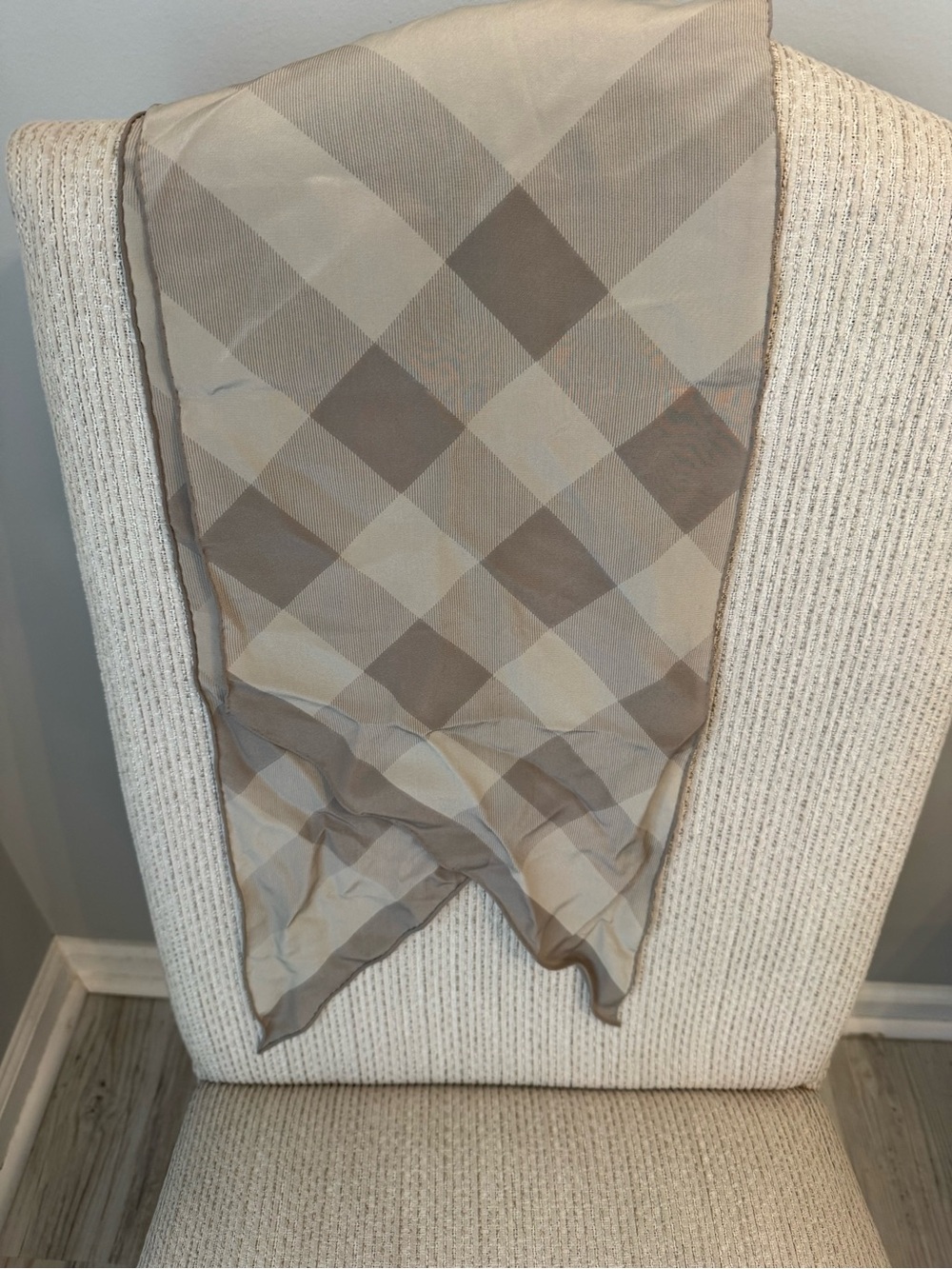 Burberry Neutral Check Silk Scarf in Beige and Taupe
